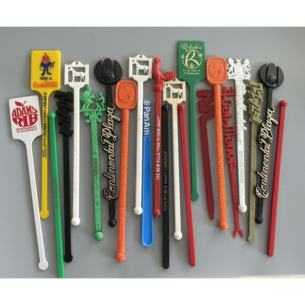Lot 22 Vintage Swizzle Sticks Barware Drink Stirrers Airline Hotel Club Mixed